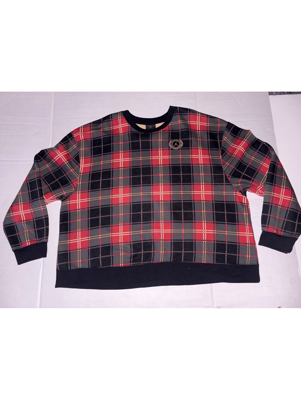 Jordan Essentials Holiday Plaid Fleece Crewneck Sweatshirt Mens XL Red Black
